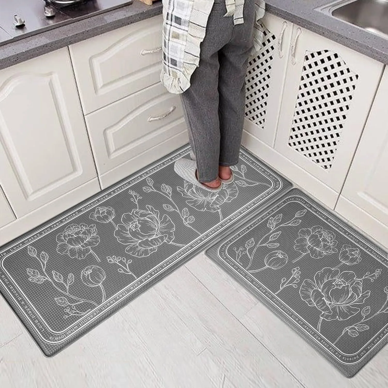 ROTTOGOON Kitchen Floor Mat Set of 2, Cushioned Anti Fatigue Kitchen Mat 17"x59" 17"x29", Non-Slip Waterproof Kitchen Rug, Premium PVC Comfort Kitchen Mats and Rugs for Kitchen, Office, Home, Laundry