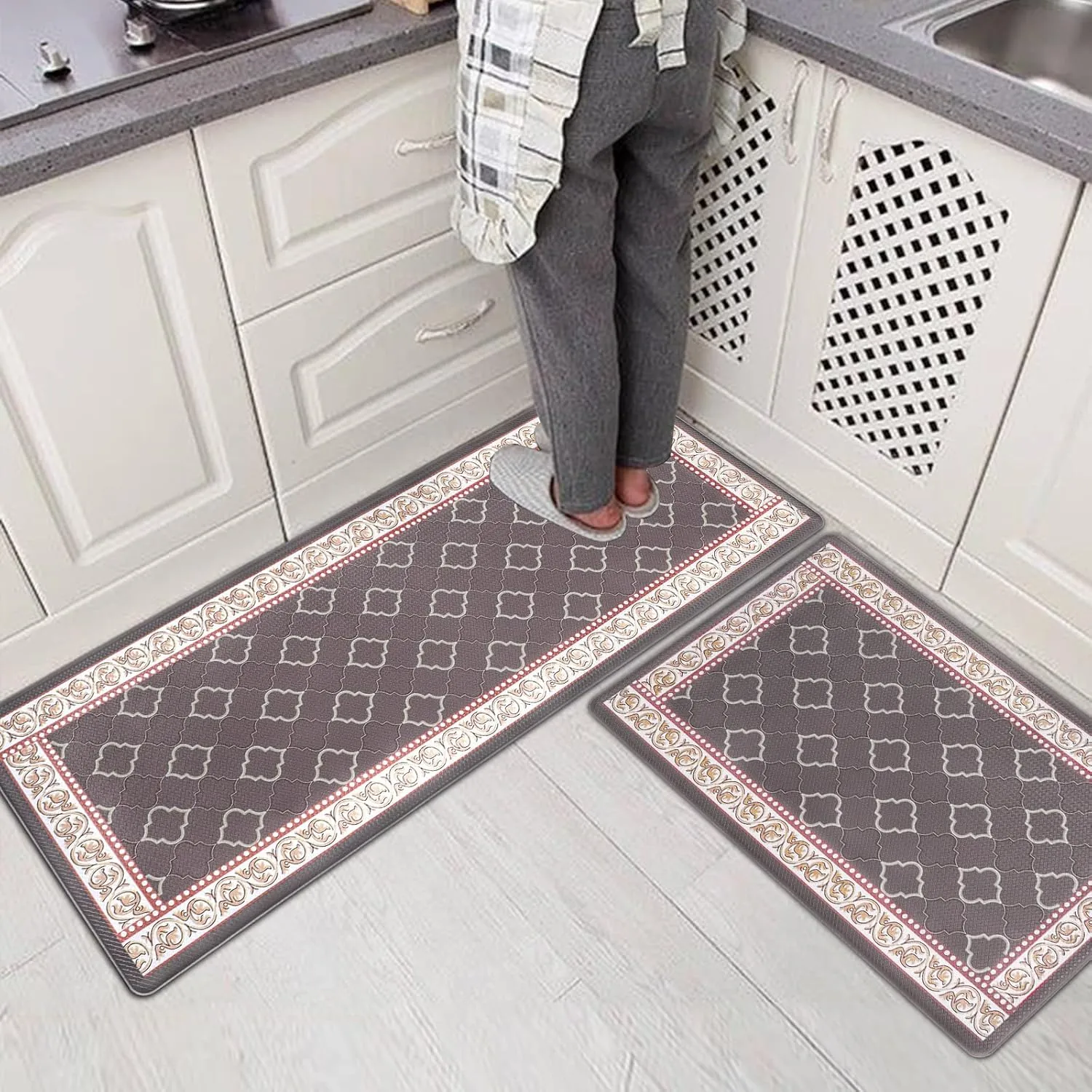 ROTTOGOON Kitchen Floor Mat Set of 2, Cushioned Anti Fatigue Kitchen Mat 17"x59" 17"x29", Non-Slip Waterproof Kitchen Rug, Premium PVC Comfort Kitchen Mats and Rugs for Kitchen, Office, Home, Laundry