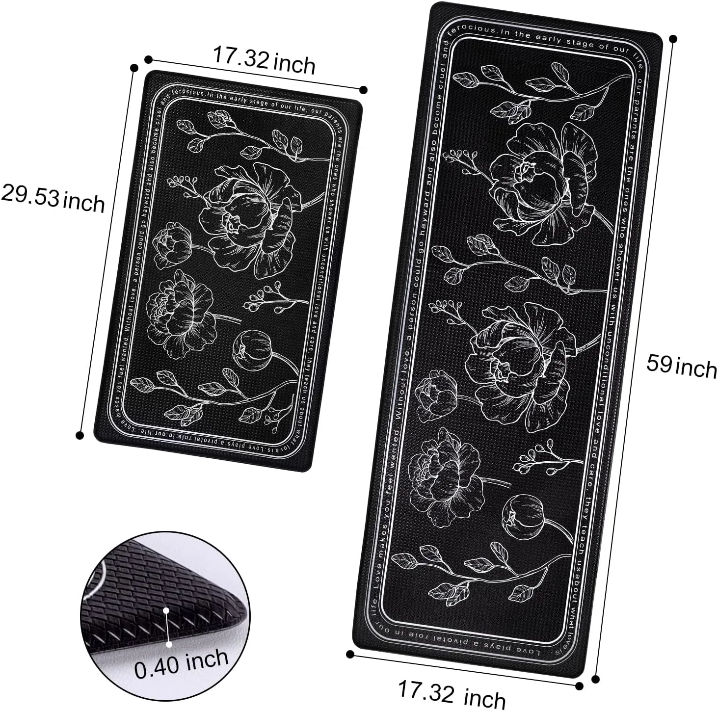 ROTTOGOON Kitchen Floor Mat Set of 2, Cushioned Anti Fatigue Kitchen Mat 17"x59" 17"x29", Non-Slip Waterproof Kitchen Rug, Premium PVC Comfort Kitchen Mats and Rugs for Kitchen, Office, Home, Laundry