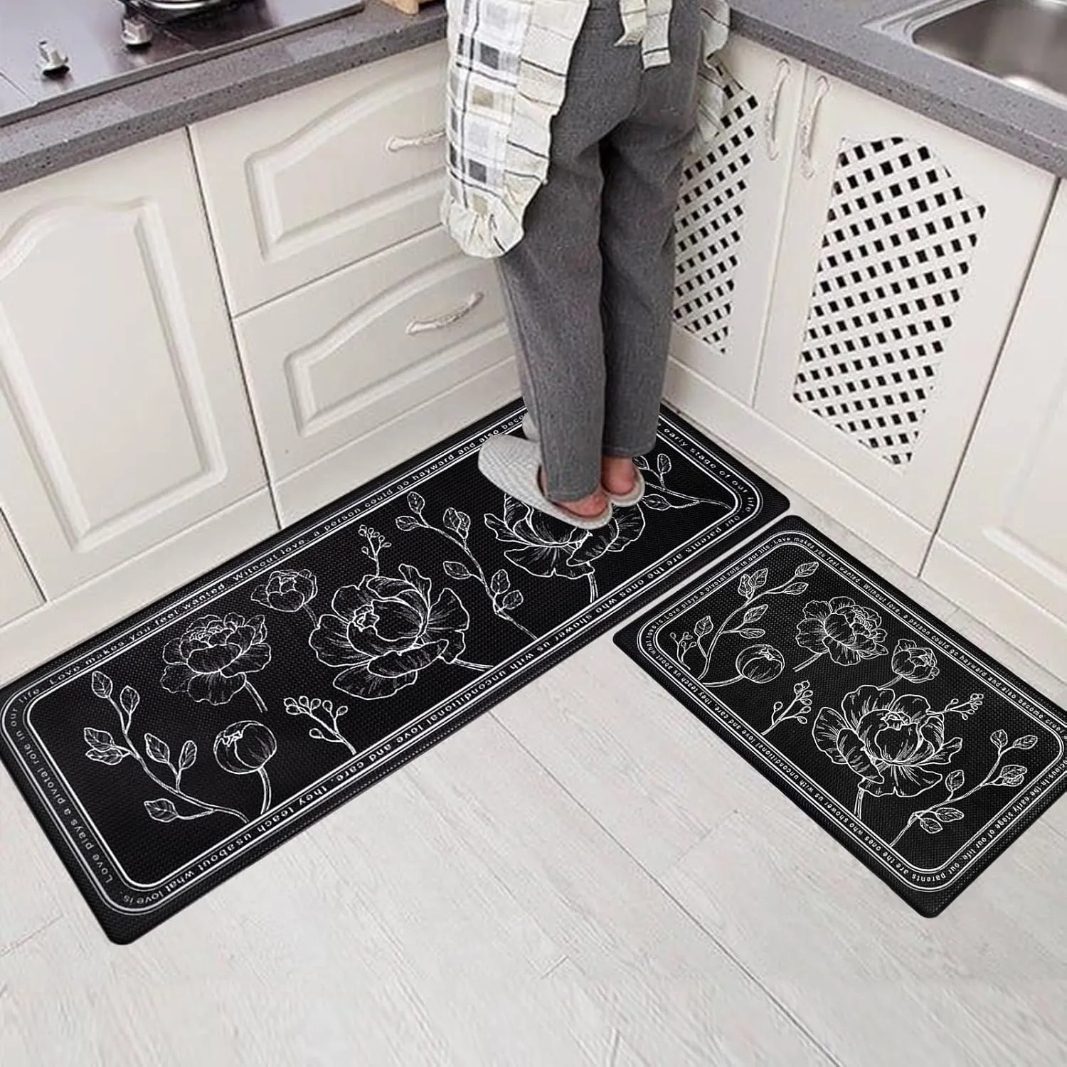 ROTTOGOON Kitchen Floor Mat Set of 2, Cushioned Anti Fatigue Kitchen Mat 17"x59" 17"x29", Non-Slip Waterproof Kitchen Rug, Premium PVC Comfort Kitchen Mats and Rugs for Kitchen, Office, Home, Laundry