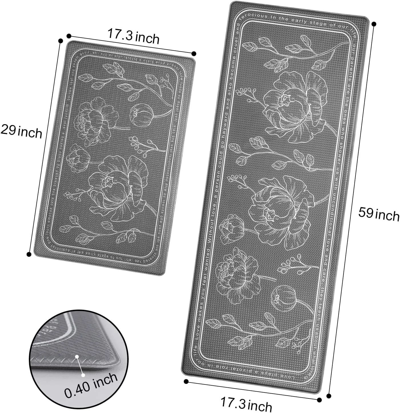 ROTTOGOON Kitchen Floor Mat Set of 2, Cushioned Anti Fatigue Kitchen Mat 17"x59" 17"x29", Non-Slip Waterproof Kitchen Rug, Premium PVC Comfort Kitchen Mats and Rugs for Kitchen, Office, Home, Laundry