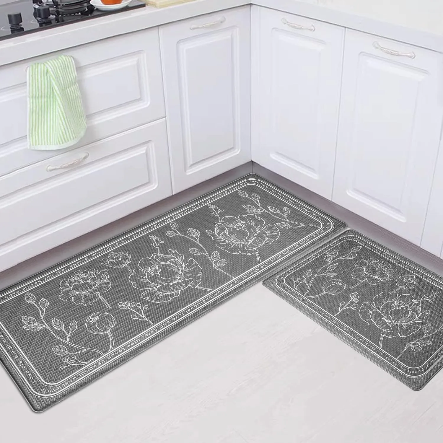 ROTTOGOON Kitchen Floor Mat Set of 2, Cushioned Anti Fatigue Kitchen Mat 17"x59" 17"x29", Non-Slip Waterproof Kitchen Rug, Premium PVC Comfort Kitchen Mats and Rugs for Kitchen, Office, Home, Laundry