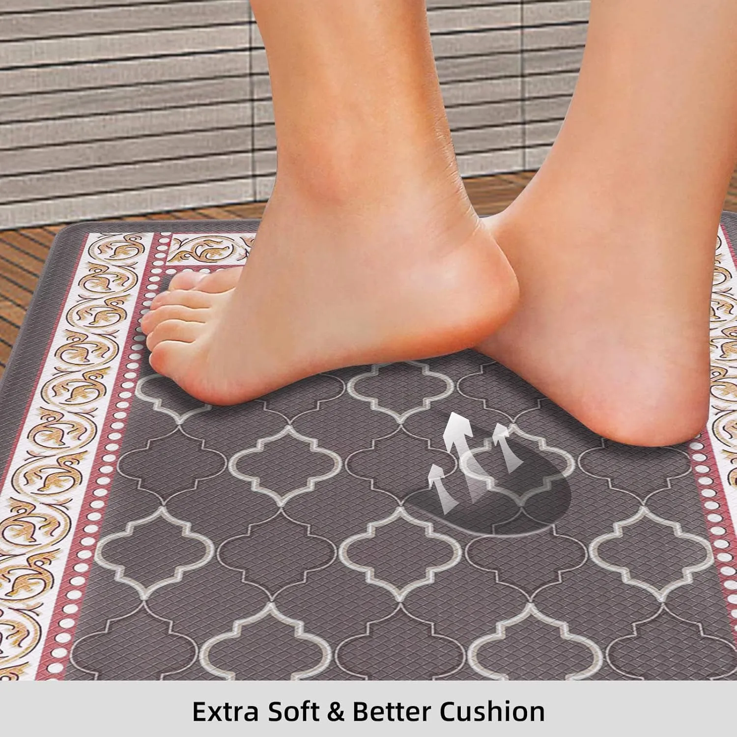 ROTTOGOON Kitchen Floor Mat Set of 2, Cushioned Anti Fatigue Kitchen Mat 17"x59" 17"x29", Non-Slip Waterproof Kitchen Rug, Premium PVC Comfort Kitchen Mats and Rugs for Kitchen, Office, Home, Laundry