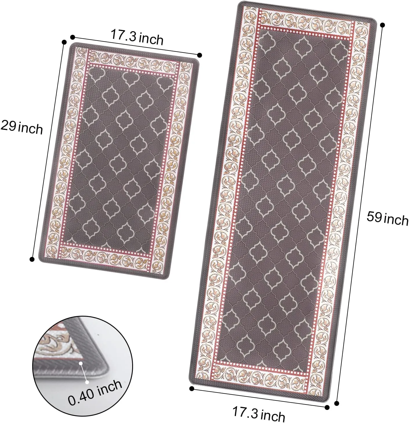 ROTTOGOON Kitchen Floor Mat Set of 2, Cushioned Anti Fatigue Kitchen Mat 17"x59" 17"x29", Non-Slip Waterproof Kitchen Rug, Premium PVC Comfort Kitchen Mats and Rugs for Kitchen, Office, Home, Laundry