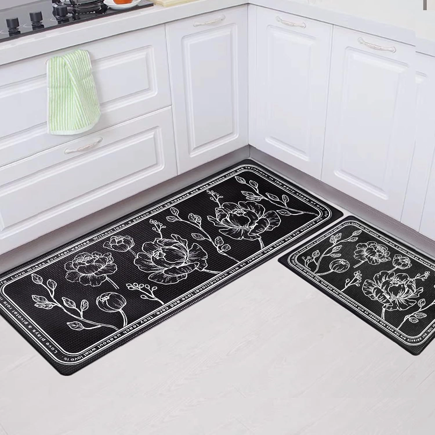 ROTTOGOON Kitchen Floor Mat Set of 2, Cushioned Anti Fatigue Kitchen Mat 17"x59" 17"x29", Non-Slip Waterproof Kitchen Rug, Premium PVC Comfort Kitchen Mats and Rugs for Kitchen, Office, Home, Laundry