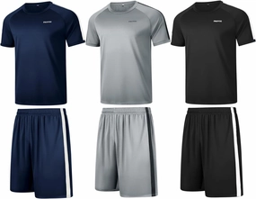 RPOVIG Shirts Shorts Workout Set:Men's 3 Pack Clothes Short set outfits Gym Active Athletic Basketball