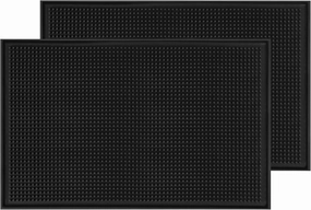 Rubber Bar Mat by Wishmart Set of 2 (18x12 Inches) | Drying, Durable & Stylish Spill Mats for Bars, Restaurants, Coffee Shops, Bar Mats for Countertop and Table Top, Non-Slip & Non-Toxic Mats (Black)