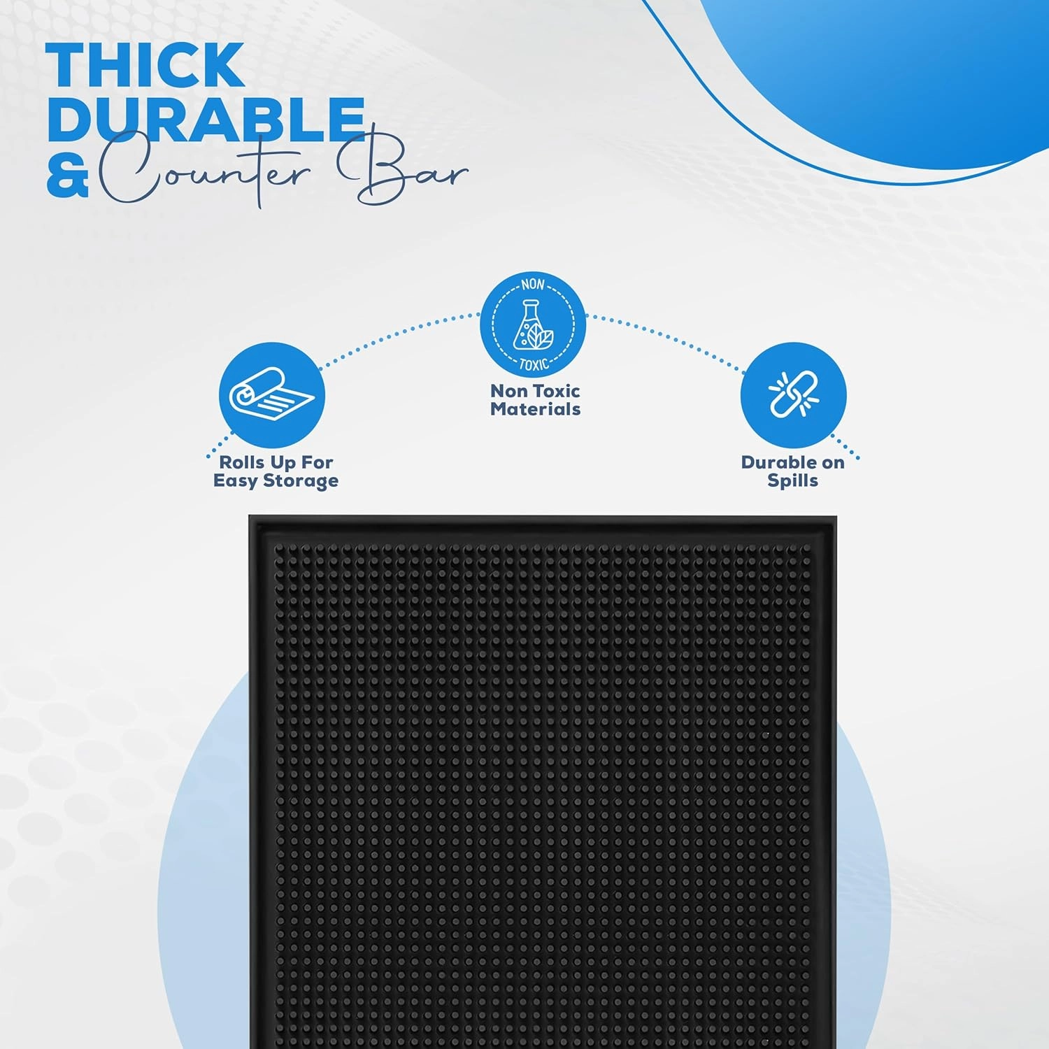 Rubber Bar Mat by Wishmart Set of 2 (18x12 Inches) | Drying, Durable & Stylish Spill Mats for Bars, Restaurants, Coffee Shops, Bar Mats for Countertop and Table Top, Non-Slip & Non-Toxic Mats (Black)