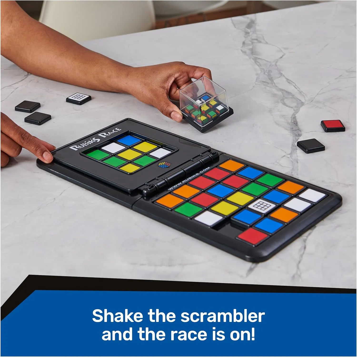 Rubik’s Race, Ace Edition Classic Fast-Paced Puzzle Strategy Sequence Two Player Board Game, for Kids & Adults Ages 8 and up Amazon Exclusive
