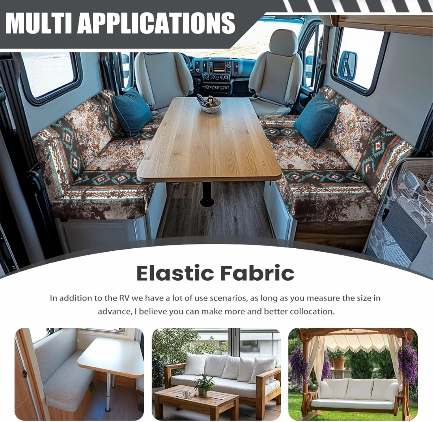 RV Dinette Cushion Covers Southwestern Native Tribal Geometric Camper Cushion Covers Dinette Booth Set Stretchy RV Seat Covers for Travel Trailer Couch Sofa,1 Bench Cover,1 Backrest Cover