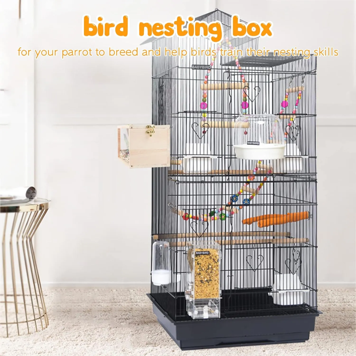 Rypet Parakeet Nesting Box Transparent Design, Thwartwise Bird Nest Breeding Box with Perch Wood Bird Cage House for Cockatiel Lovebirds Budgie Finch Parrotlets Canary S