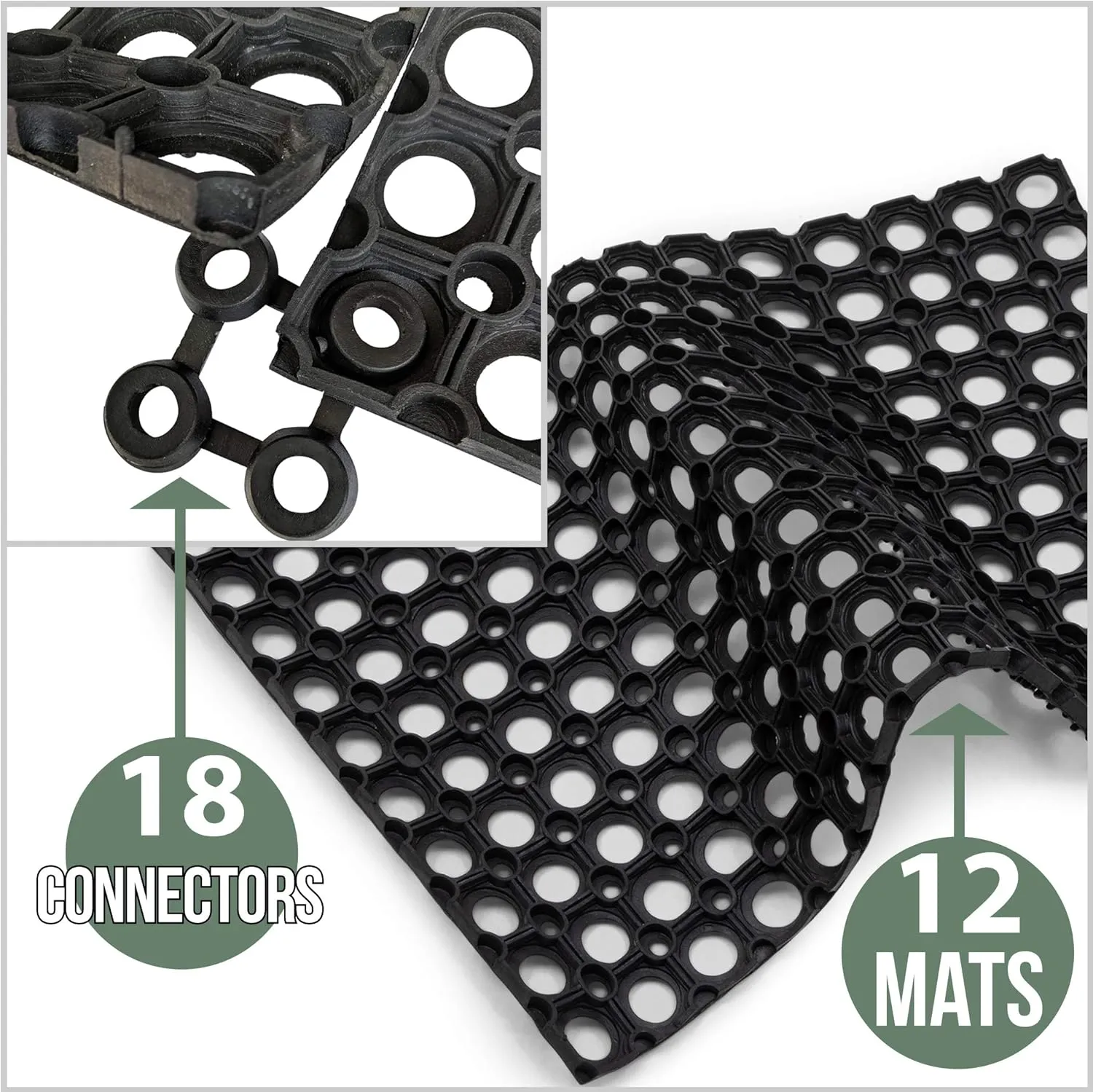 SafetyCare Interlocking Rubber Drainage Floor Mat - Anti-Fatigue - 24 x 16 inches - 12 Mats