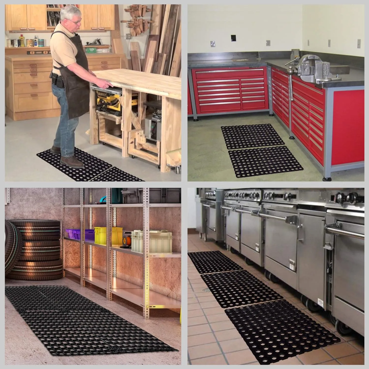 SafetyCare Interlocking Rubber Drainage Floor Mat - Anti-Fatigue - 24 x 16 inches - 12 Mats