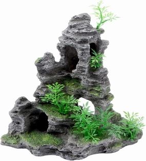 Saim Aquarium Mountain View Stone Ornament, Artificial Mountain Hill View Stone Rock Cave Aquarium Decorations Fish Tank Decor for Betta Cichlids Hideaway Cave, Hermit Crab Hideout - Large