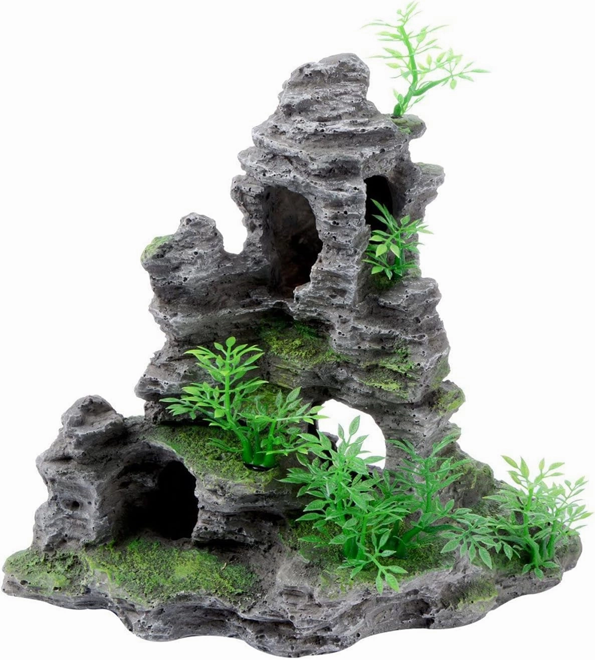 Saim Aquarium Mountain View Stone Ornament, Artificial Mountain Hill View Stone Rock Cave Aquarium Decorations Fish Tank Decor for Betta Cichlids Hideaway Cave, Hermit Crab Hideout - Large