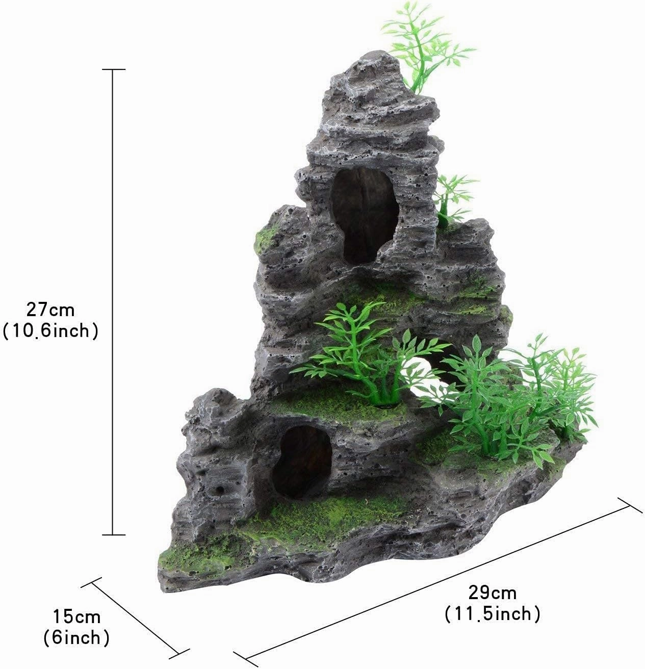 Saim Aquarium Mountain View Stone Ornament, Artificial Mountain Hill View Stone Rock Cave Aquarium Decorations Fish Tank Decor for Betta Cichlids Hideaway Cave, Hermit Crab Hideout - Large
