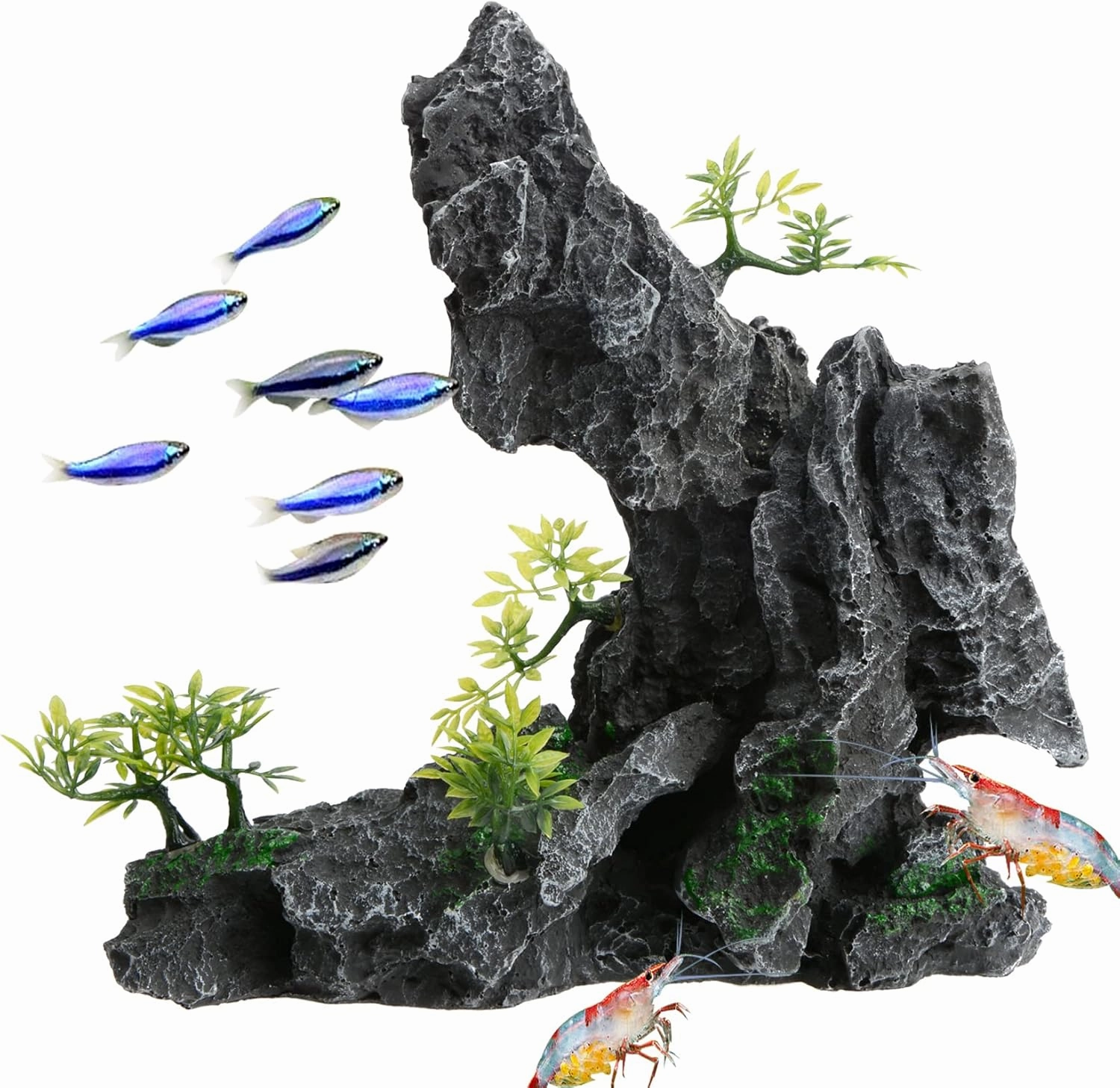 Saim Large Aquarium Mountain View Stone Ornament, Resin Rockery Fish Hiding Cave Aquarium Decoration for Amano Shrimp Cichlid to Play,Hide and Rest Fish Tank Landscape Decoration