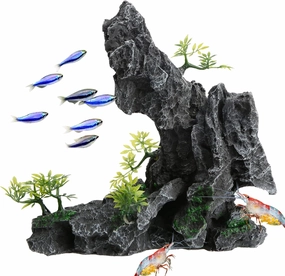 Saim Large Aquarium Mountain View Stone Ornament, Resin Rockery Fish Hiding Cave Aquarium Decoration for Amano Shrimp Cichlid to Play,Hide and Rest Fish Tank Landscape Decoration