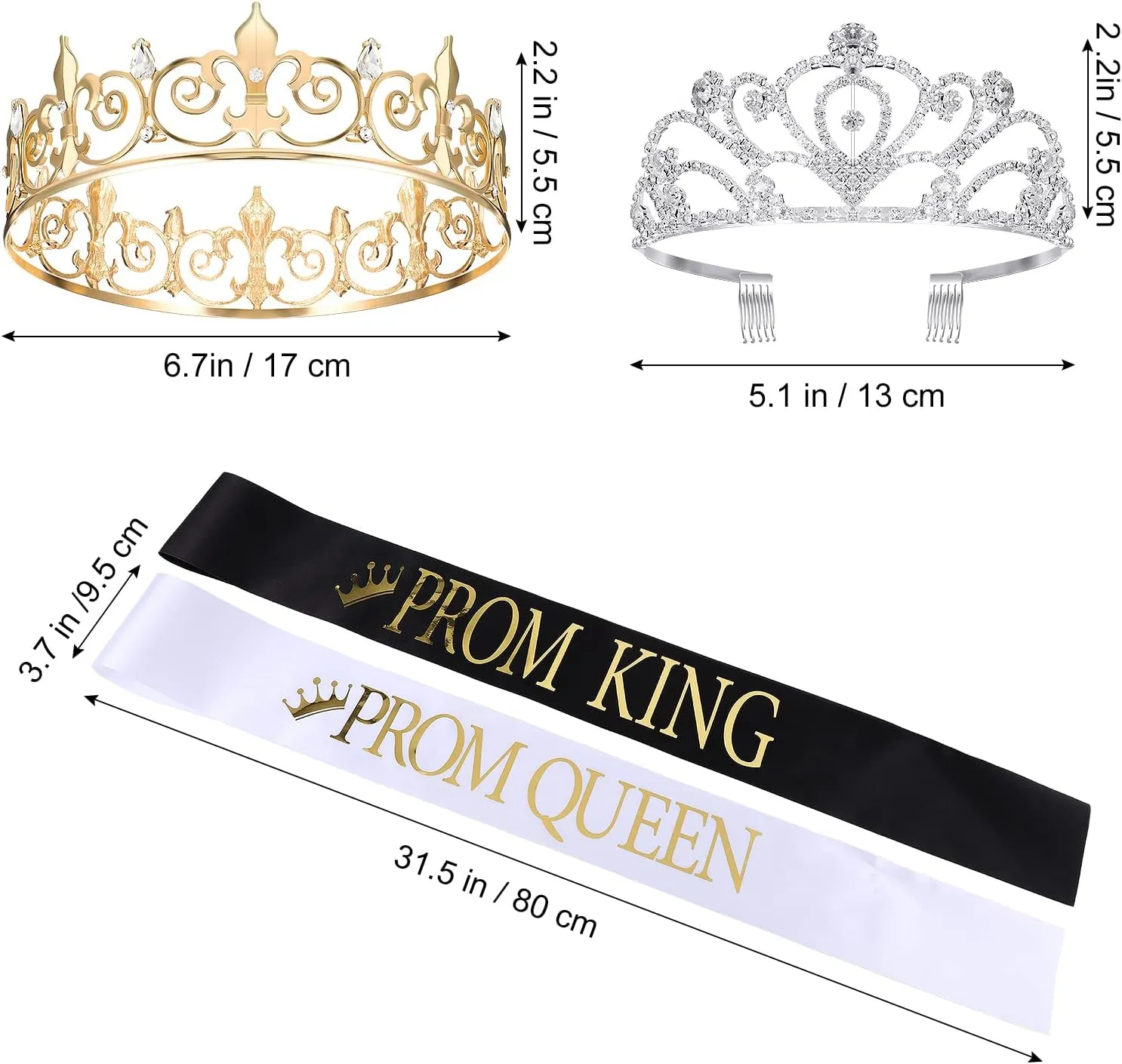 Saintrygo Prom Queen and King Prom Sash Crowns Tiara Bridal Shiny Satin Queen and King Headbands for Adult 2025 Grad Crown Sash for Women Wedding Pageant Halloween Cosplay Favors(4 Pcs,Modern Style)