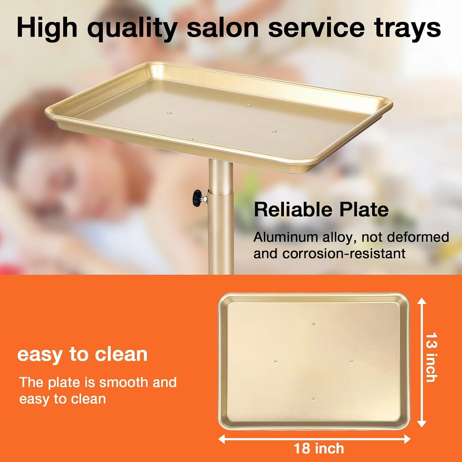 Salon Tray on Wheels, Champagne Gold Salon Tray Cart with Adjustable Height, Hair Stylist Tray, Premium Aluminium Tattoo Tray, Suitable for SPA and Dental Tray