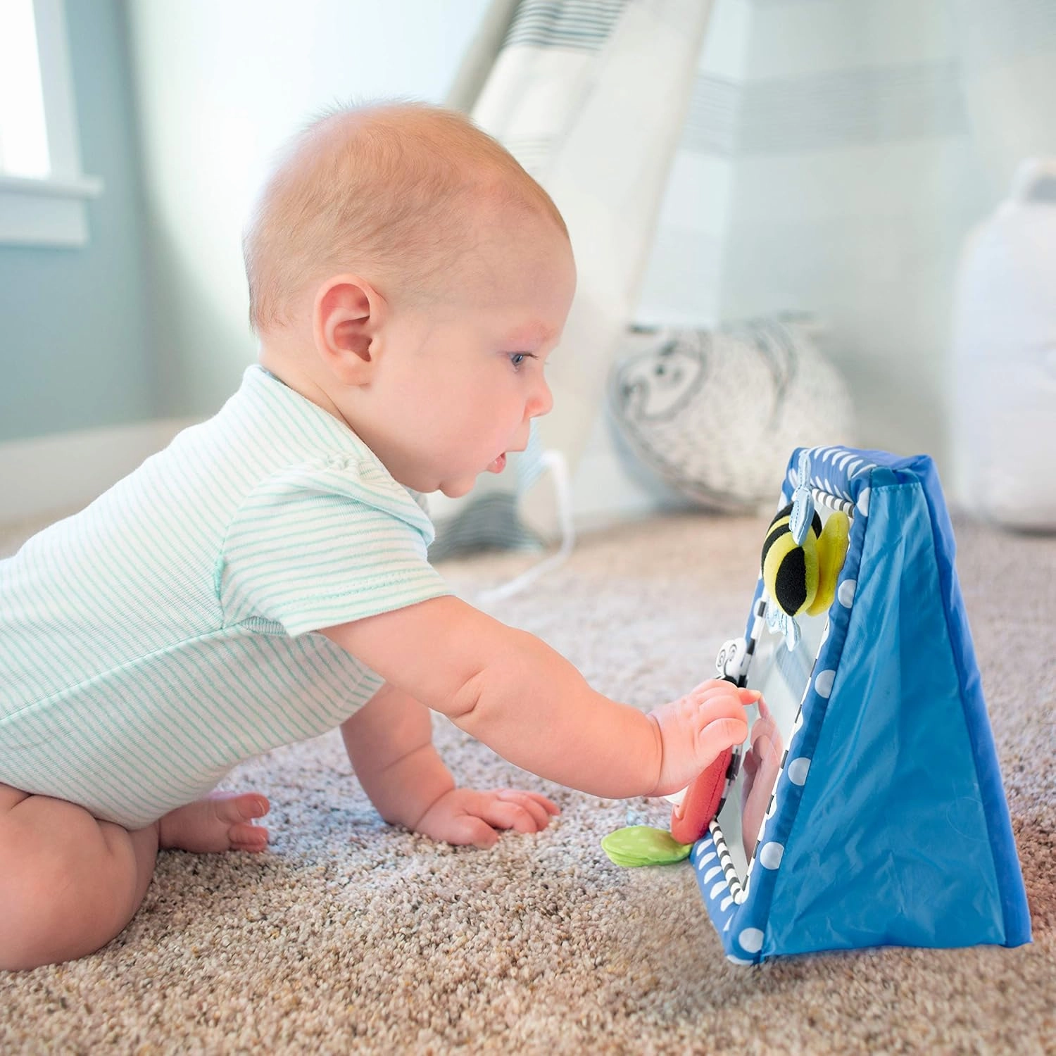 Sassy Tummy Time Floor Mirror, Developmental Baby Toy, Newborn Essential, Great Shower Gift, 0  months