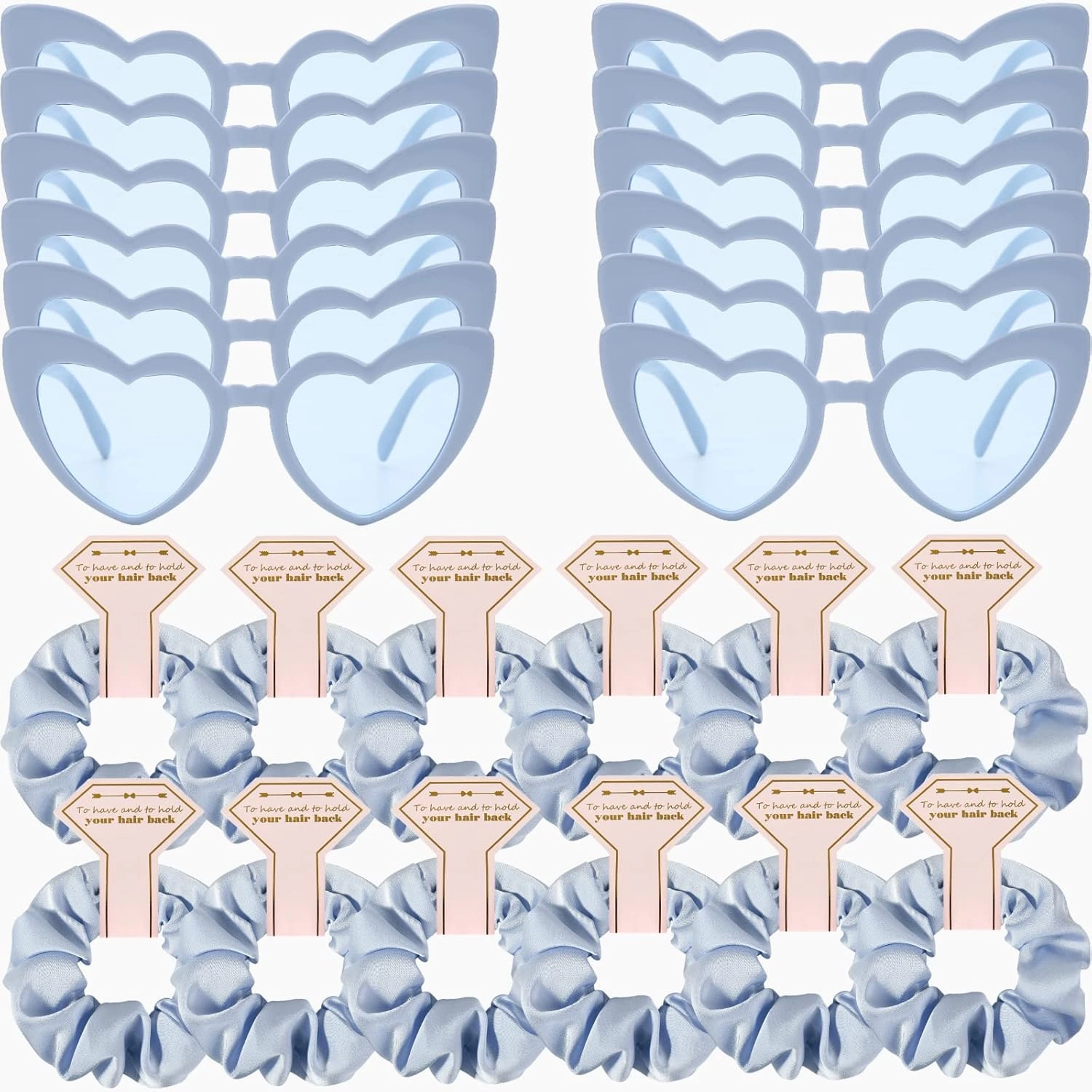 Satin Bridesmaid Scrunchies Bachelorette Hair Ties Set of 12 sunglasses Bridal Shower No Damage Hairties ideas Gift for Wedding Party Favors Bridesmaid Proposal Gifts (Dusty Blue)