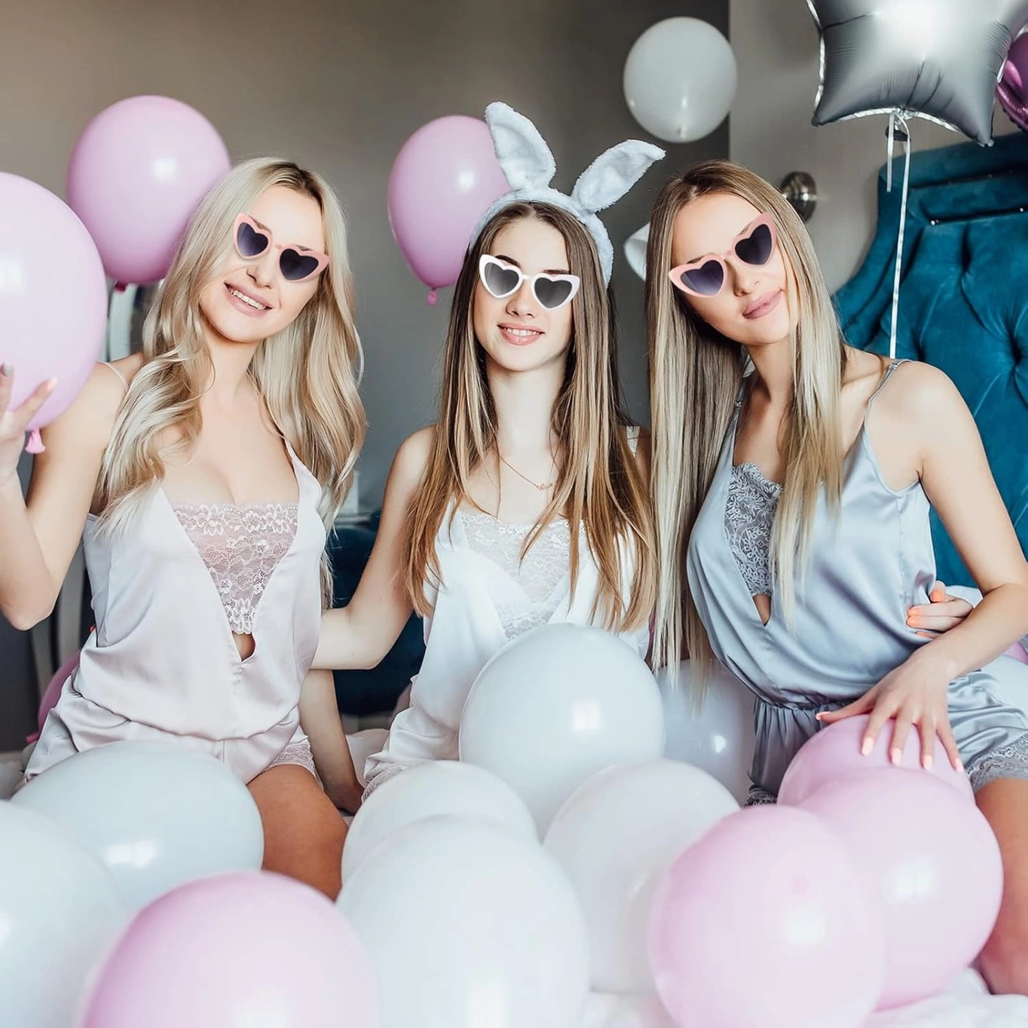 Satin Bridesmaid Scrunchies Bachelorette Hair Ties Set of 12 sunglasses Bridal Shower No Damage Hairties ideas Gift for Wedding Party Favors Bridesmaid Proposal Gifts (White&Black)