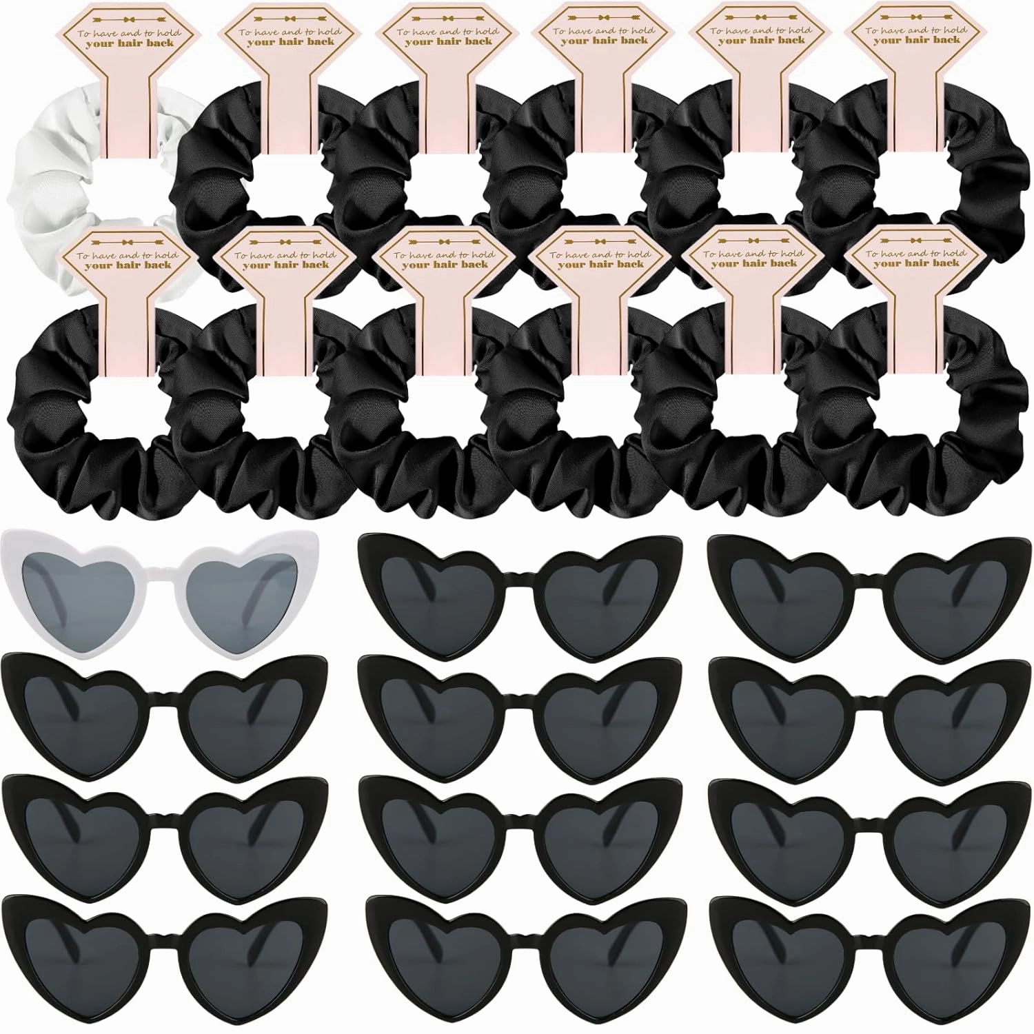 Satin Bridesmaid Scrunchies Bachelorette Hair Ties Set of 12 sunglasses Bridal Shower No Damage Hairties ideas Gift for Wedding Party Favors Bridesmaid Proposal Gifts (White&Black)