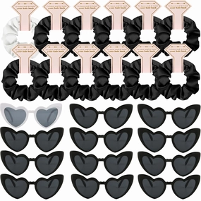 Satin Bridesmaid Scrunchies Bachelorette Hair Ties Set of 12 sunglasses Bridal Shower No Damage Hairties ideas Gift for Wedding Party Favors Bridesmaid Proposal Gifts (White&Black)
