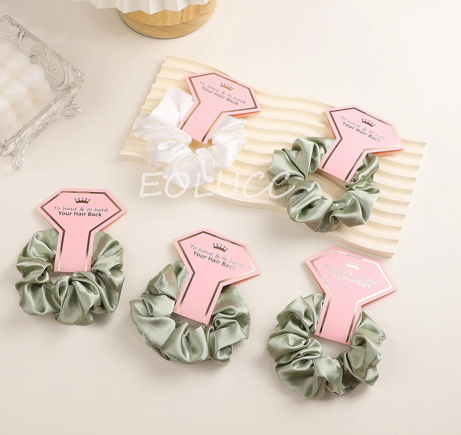 Satin Bridesmaid Scrunchies Bridesmaid Proposal Gifts Set of 14 Bachelorette Hair Ties Scrunchies Bachelorette Party Favors for Bridal Wedding Parties-(White & Sage Green)