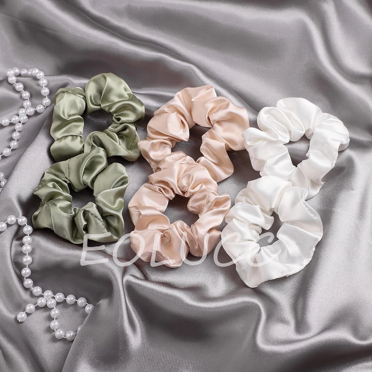 Satin Bridesmaid Scrunchies Bridesmaid Proposal Gifts Set of 14 Bachelorette Hair Ties Scrunchies Bachelorette Party Favors for Bridal Wedding Parties-(White & Sage Green)