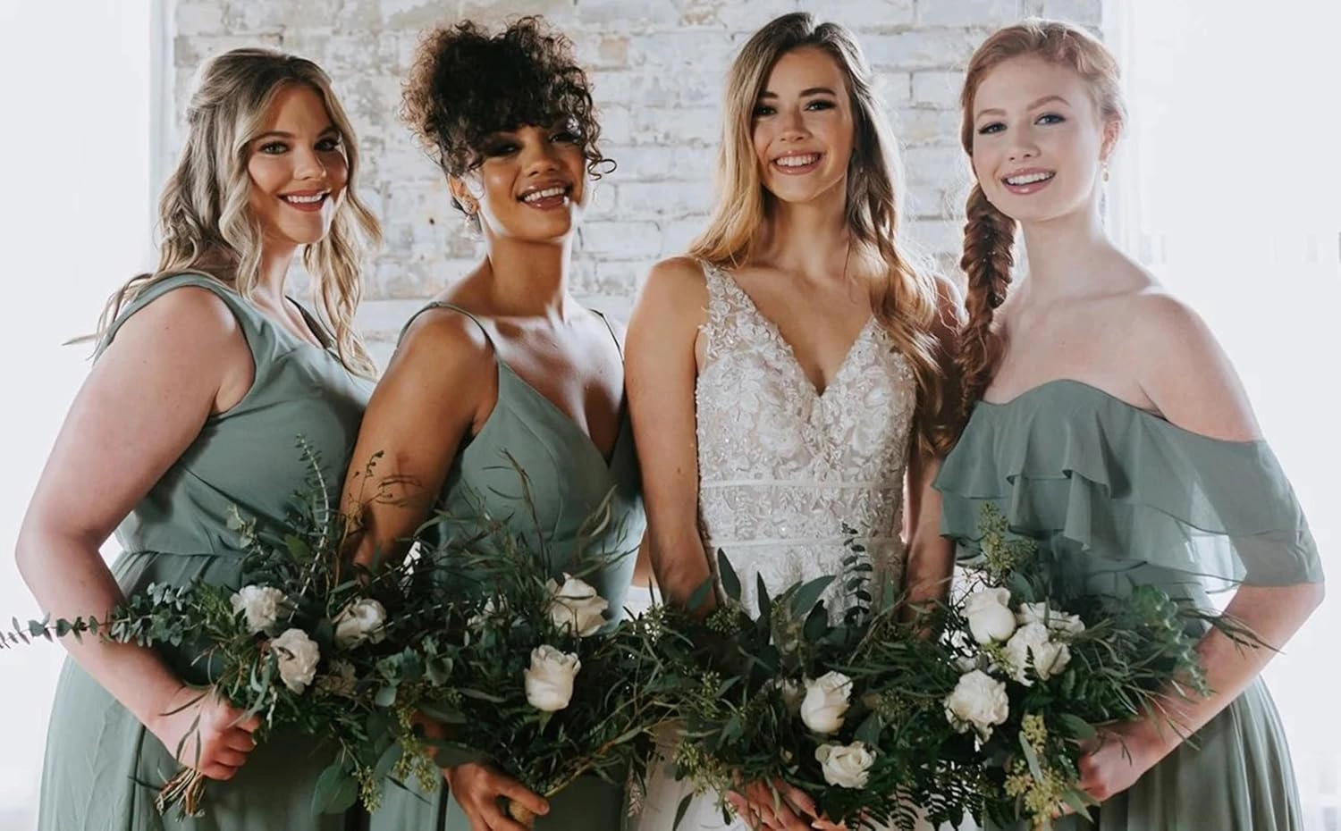 Satin Bridesmaid Scrunchies Bridesmaid Proposal Gifts Set of 14 Bachelorette Hair Ties Scrunchies Bachelorette Party Favors for Bridal Wedding Parties-(White & Sage Green)