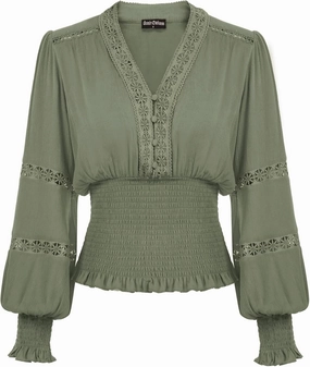 Scarlet Darkness Women's Renaissance Peasant Blouse V Neck Lantern Sleeve Lace Smocked Tops