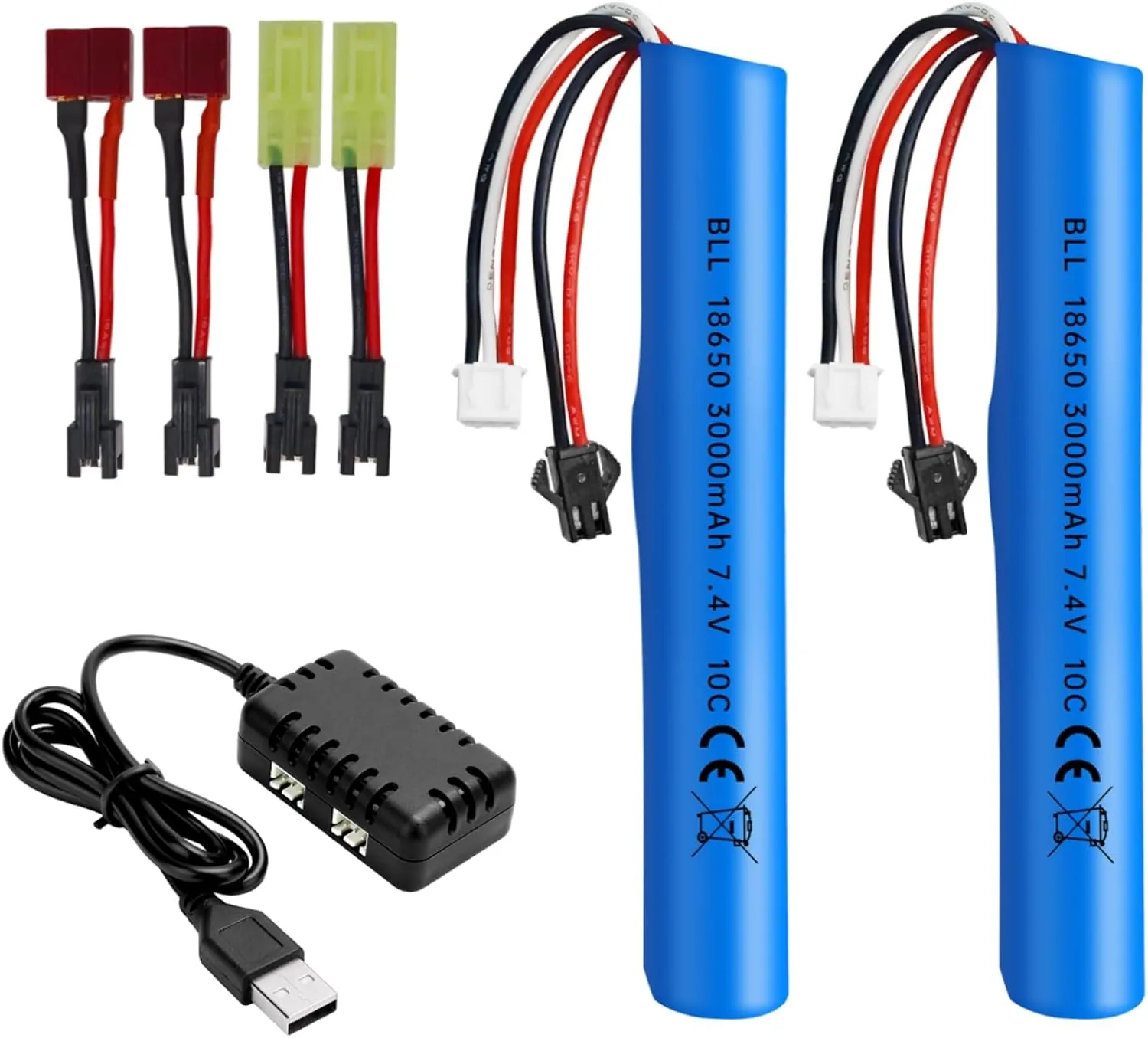 sea jump 2PCS 7.4V 10C 3000mAh with SM-2P Plug and 2-in-1 Charger for MP5K M4 M110 SRB1200 SRB400 SRB400-SUB Airsoft Gel Water Droplet Explosion Toy Gun Remote Control Toy Car Battery