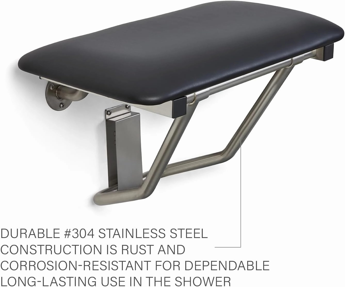 Seachrome 18" x 15" Black Padded Cushion Folding Wall Mount Bench Shower Seat, ADA Compliant