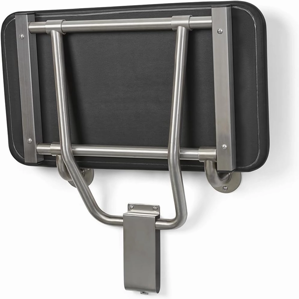 Seachrome 18" x 15" Black Padded Cushion Folding Wall Mount Bench Shower Seat, ADA Compliant