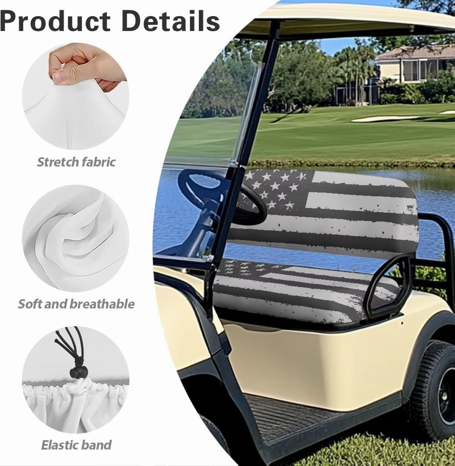 SEANATIVE Universal Golf Cart Seat Covers Breathable Club Golf Cart Seat Cushions 2 Pcs Non-Slip Golf Car Accessories Decor