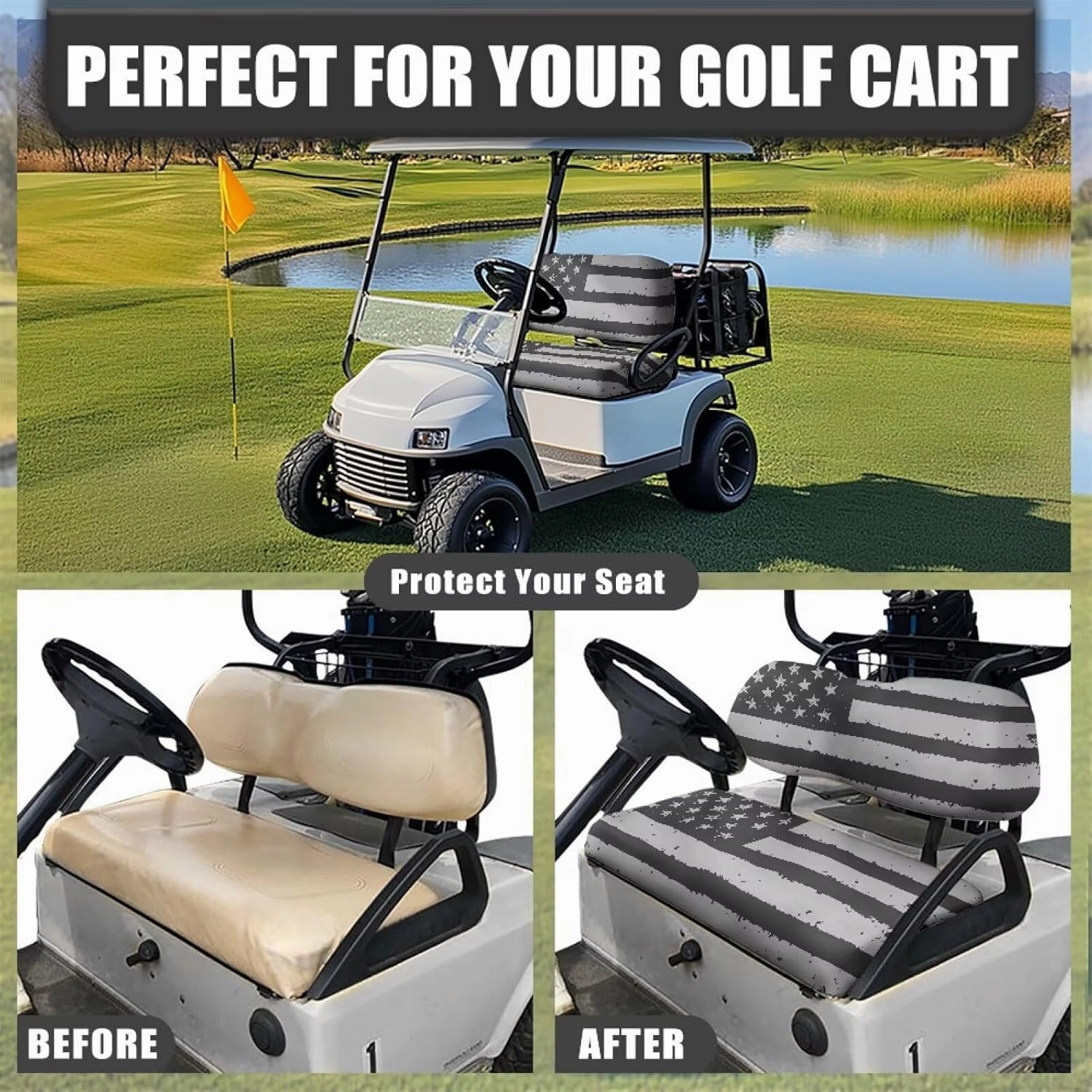 SEANATIVE Universal Golf Cart Seat Covers Breathable Club Golf Cart Seat Cushions 2 Pcs Non-Slip Golf Car Accessories Decor
