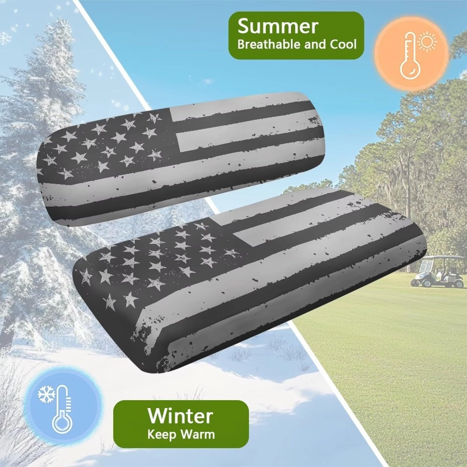 SEANATIVE Universal Golf Cart Seat Covers Breathable Club Golf Cart Seat Cushions 2 Pcs Non-Slip Golf Car Accessories Decor
