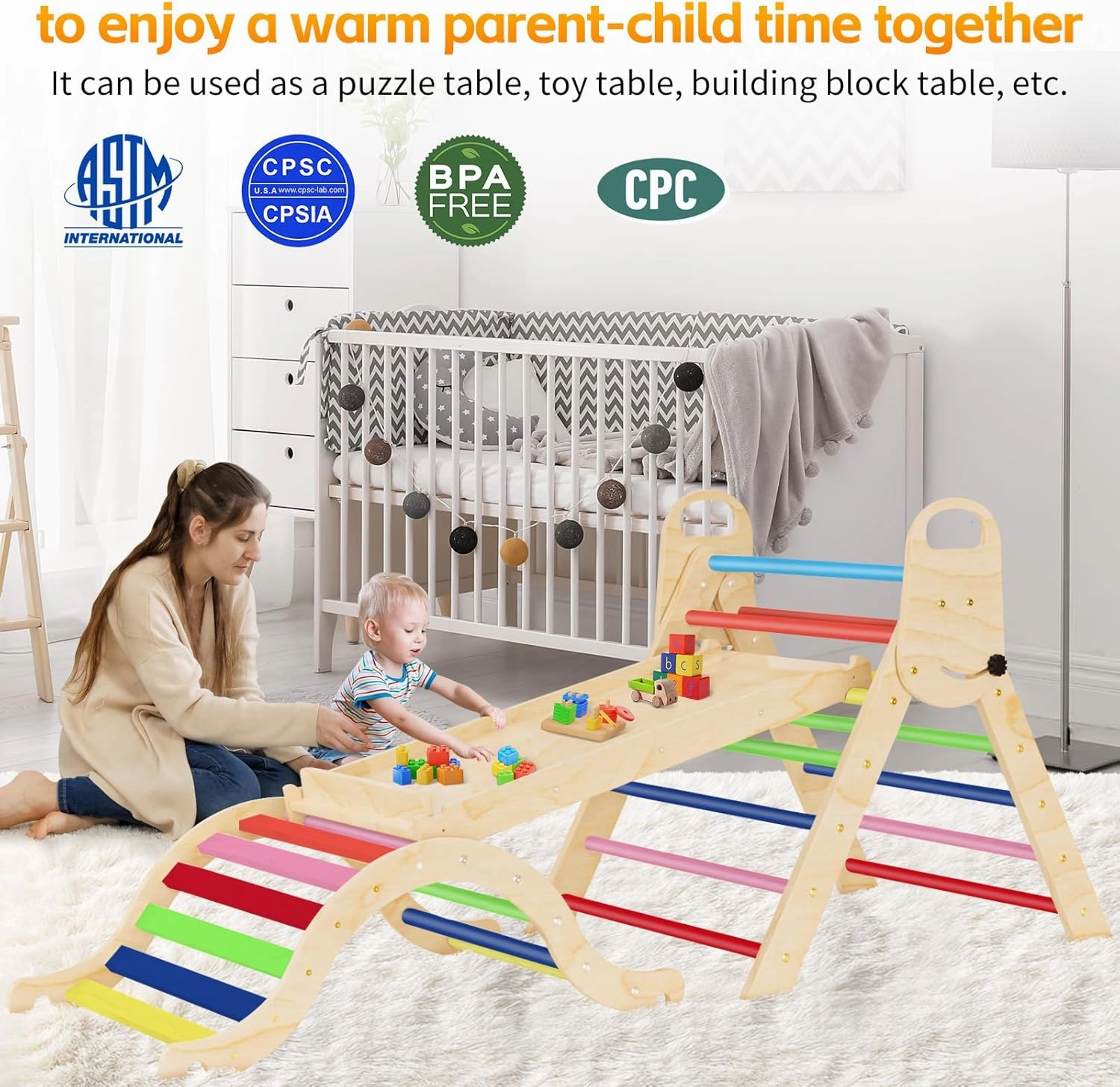 Sehloran Large Size 8 in 1 Pikler Triangle Set with Pinball Game and Tent for Kids, Foldable Toddler Climbing Toys Indoor, Natural Wooden Montessori Climbing Set Jungle Gym with Arch&Ramp&Ladder