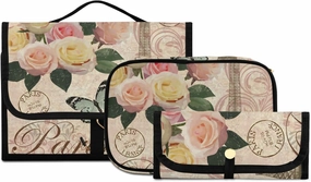 senya Vintage Paris Eiffel Toiletry Bag Hanging Travel Makeup Bag 3 PCS, Portable Makeup Organizer Cosmetic Bag Clear