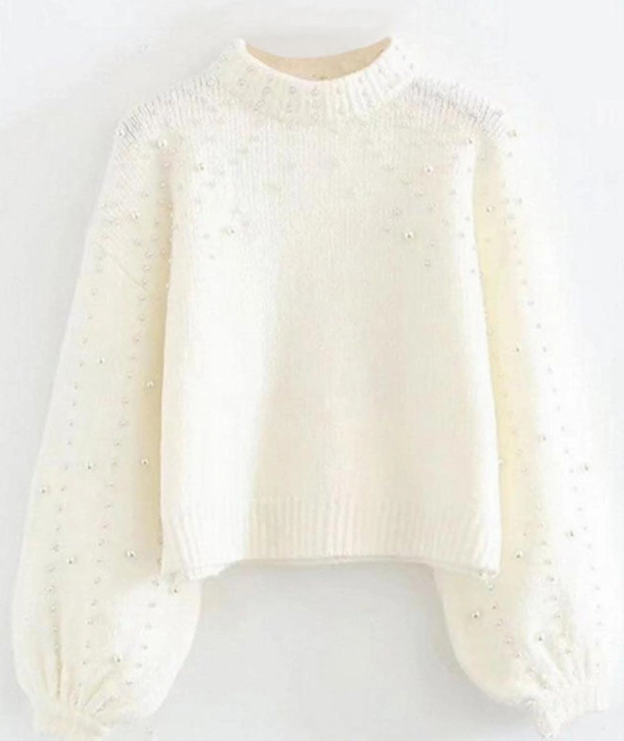 Sexyshine Women's Pearl Beading Mock Neck Sweater Elegant Long Sleeve Chunky Knitted Pullover Oversized Jumper Top