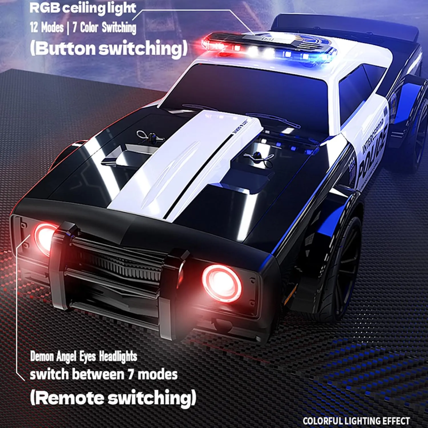 SG1614 RC Drift Car 2.4GHz 1:16 Scale 4WD High Speed Remote Control Cars Drift Police Car Model, Equipped with Cool Lights and Drift Tires