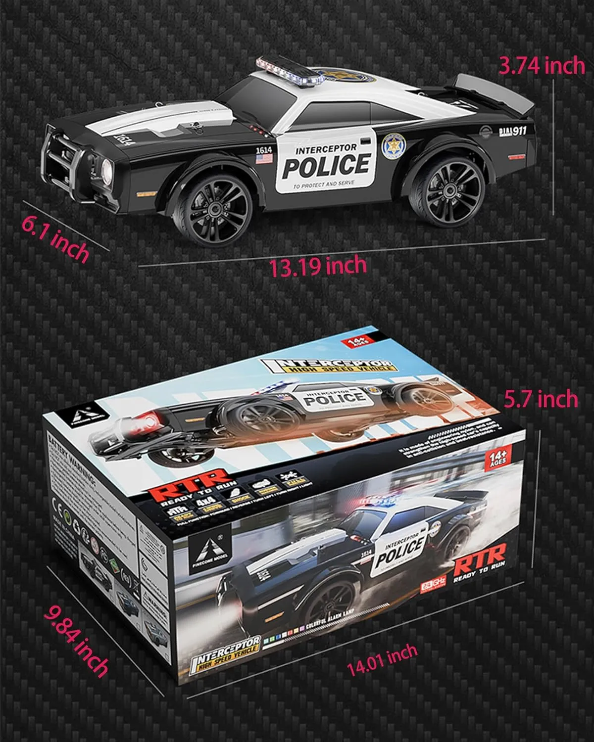 SG1614 RC Drift Car 2.4GHz 1:16 Scale 4WD High Speed Remote Control Cars Drift Police Car Model, Equipped with Cool Lights and Drift Tires