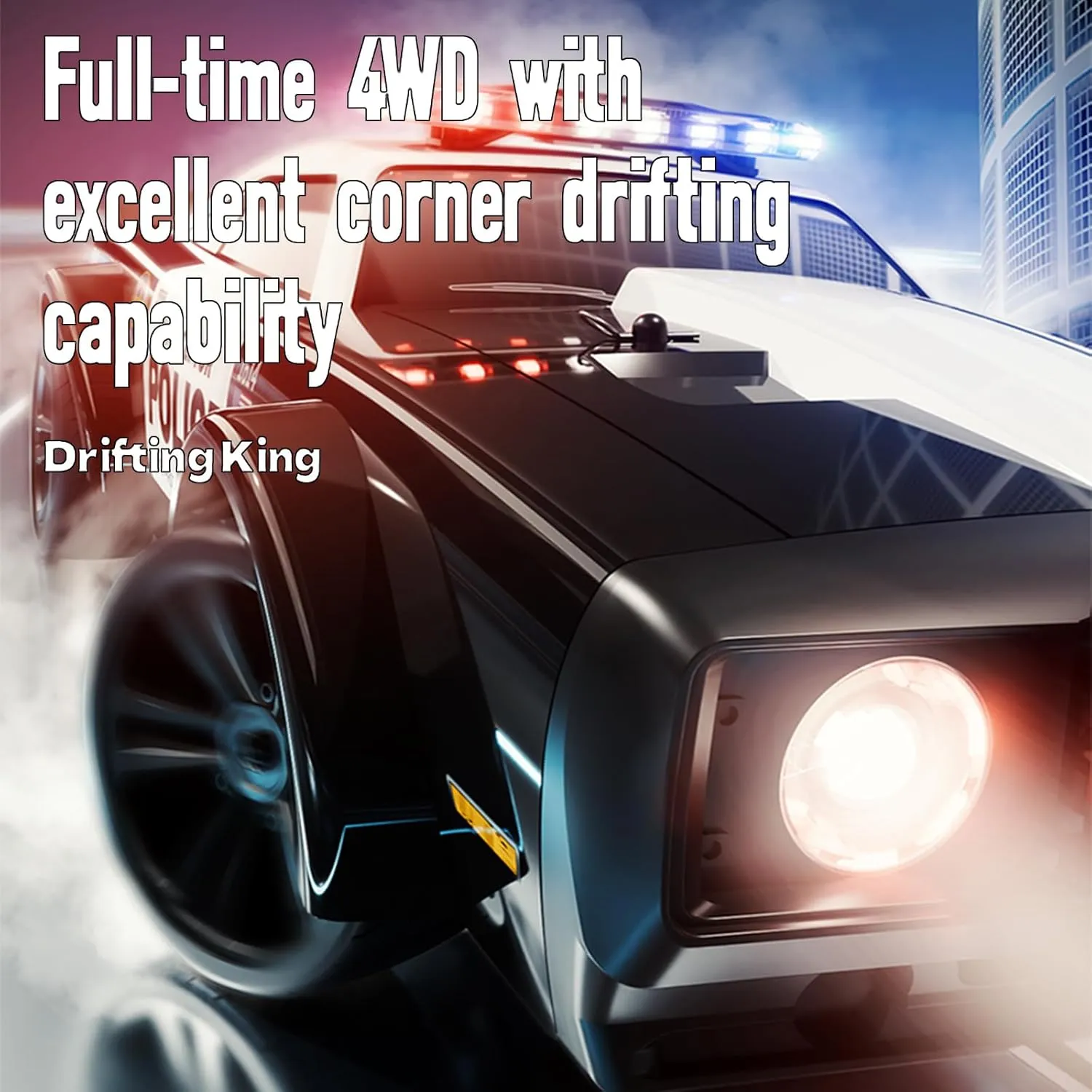 SG1614 RC Drift Car 2.4GHz 1:16 Scale 4WD High Speed Remote Control Cars Drift Police Car Model, Equipped with Cool Lights and Drift Tires