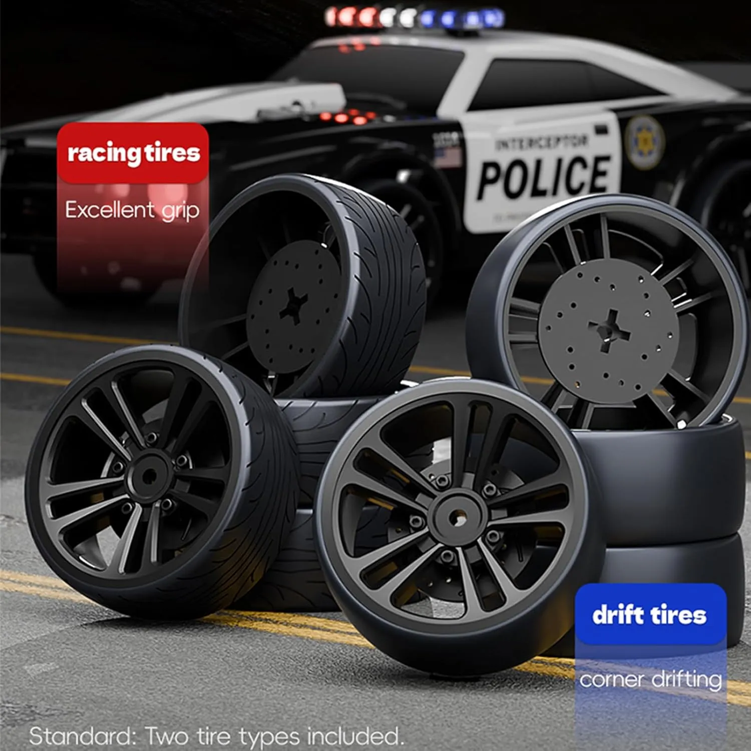SG1614 RC Drift Car 2.4GHz 1:16 Scale 4WD High Speed Remote Control Cars Drift Police Car Model, Equipped with Cool Lights and Drift Tires