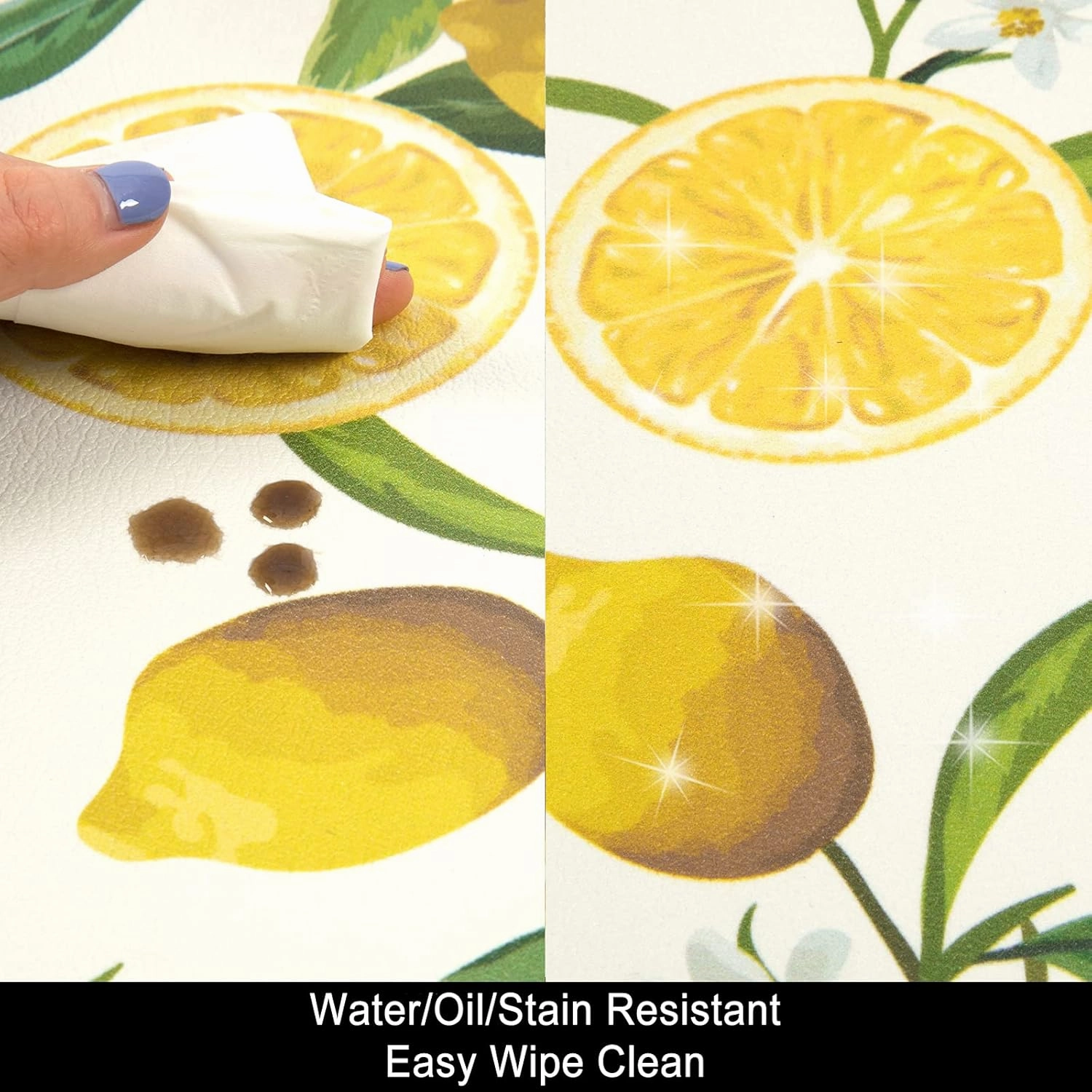 SHACOS Anti Fatigue Lemon Kitchen Rugs Mats Set of 2 Pieces Non Slip Soft Cushioned Standing Mat and Runner Wipeable Floor Mat, 17"x27.5" 17"x47", White