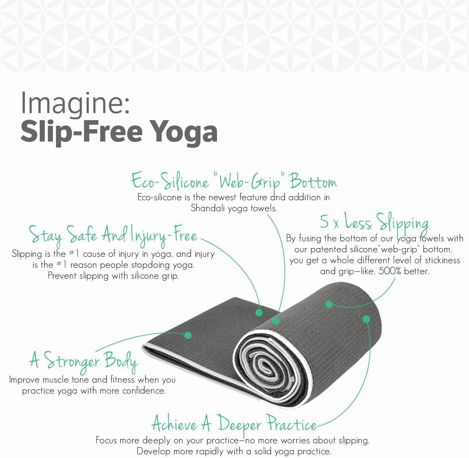 Shandali Hot Yoga Towel - Mat-Sized, Microfiber, Super Absorbent, Anti-Slip, Injury Free, 24" x 72" - Best Bikram Yoga Towel - Exercise, Fitness, Pilates Gear