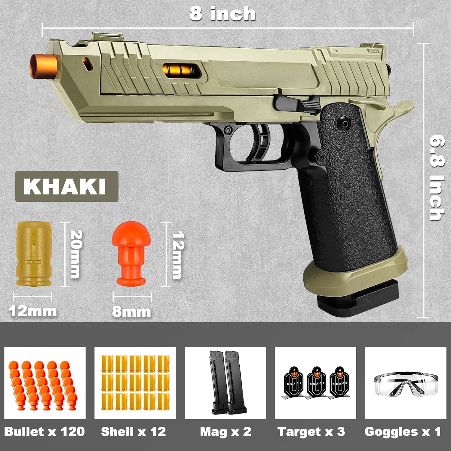 Shell Ejecting Toy Gun, Semi-Automatic Kids Toy Pistol with Ejecting Shells, Soft Bullet Toy Guns for Boys 8-12, Outdoor Shooting Games Educational Model