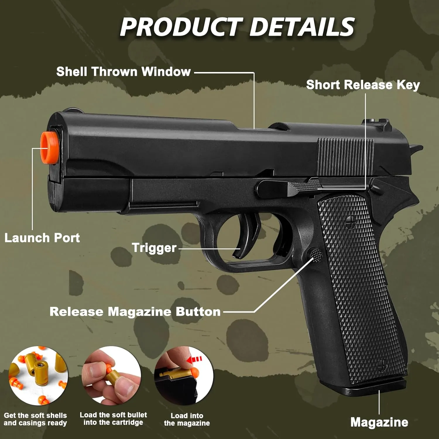 Shell Ejecting Toy Gun, Semi-Automatic Soft Bullet Toy Guns for Boys 8-12, Cool Toy Pistol with 100 Soft Bullets, Educational Model Outdoor Shooting Game